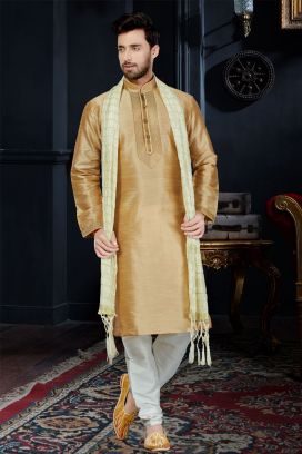Beige Art Dupion Kurta Pajama (KFM-3436)
