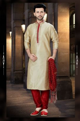 Beige Art Dupion Regular Kurta Pajama (KFM-3761)