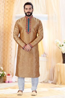 Beige Art Silk Kurta Pajama (KFM-4244)