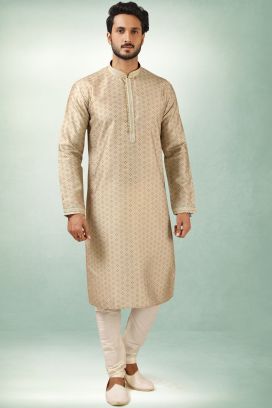 Beige Art Silk Mens Kurta Pajama (KFM-5848)