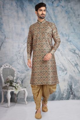 Beige Banarasi Silk Kurta for Men (KFM-5709)
