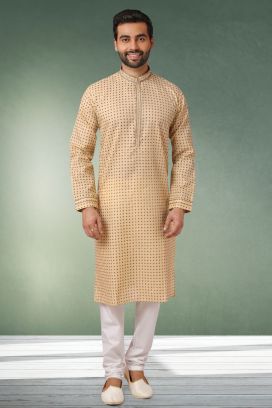 Beige Cotton Mens Kurta Pajama (KFM-5762)