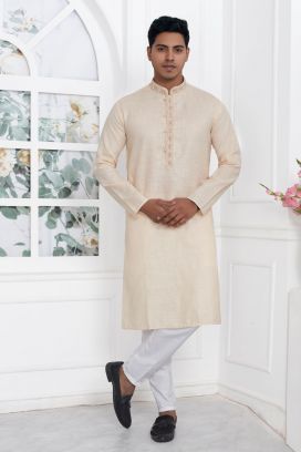 Beige Linen Cotton Kurta Pajama (KFM-7601)
