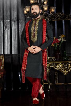 Black Art Dupion Kurta(KFM-3384)