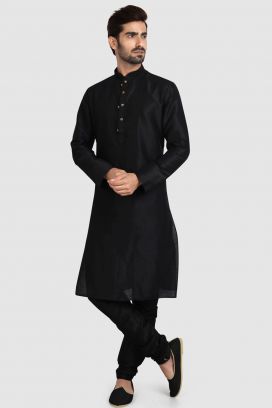 Black Art Silk Kurta Pajama for Men (KFM-5920)