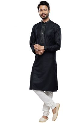Black Art Silk Kurta Pajama (KFM-7498)