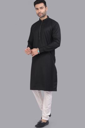 Black Art Silk Mens Kurta Pajama (KFM-7514)