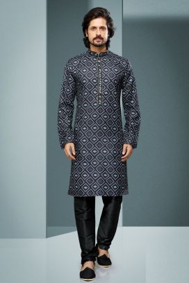 Black Cotton Casual Kurta Pajama (KFM-6214)