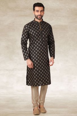 Black Cotton Kurta Pajama (KFM-5664)