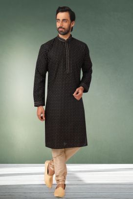 Black Cotton Kurta Pajama (KFM-5761)