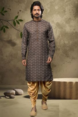 Black Cotton Mens Kurta Pajama (KFM-6122)