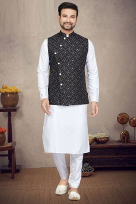 Black Cotton Mens Nehru Jacket (KFM-6947)