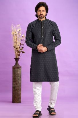Black Jaquard Silk Kurta Pajama (KFM-7572)