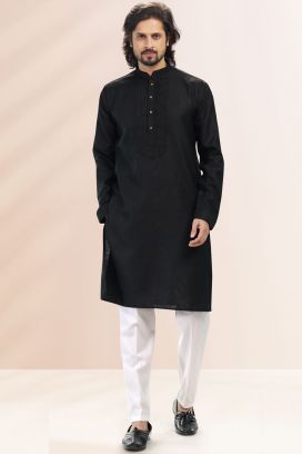 Black Linen Cotton Kurta Pajama (KFM-6737)