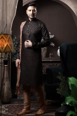 Black Silk Casual Kurta Pajama (KFM-6081)