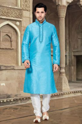Blue Art Dupion Kurta Pajama (KFM-2949)