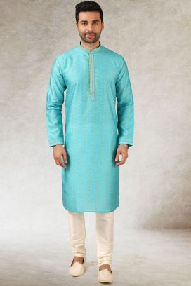 Blue Art Silk Kurta Pajama for Men (KFM-5851)