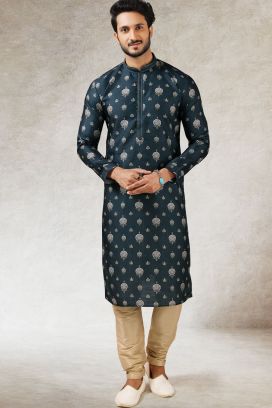 Blue Art Silk Mens Kurta Pajama (KFM-5861)