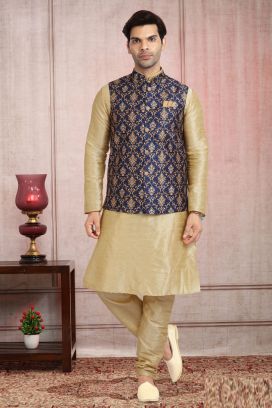 Blue Banarasi Silk Nehru Jacket (KFM-5674)