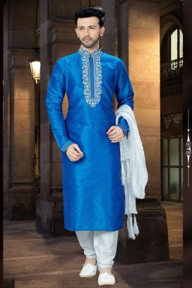 Blue Banglori Silk Designer Kurta Pajama (KFM-3749)