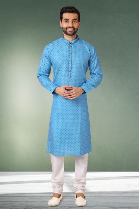 Blue Cotton Kurta Pajama (KFM-5756)