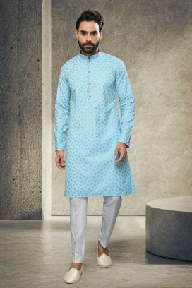 Blue Cotton Mens Kurta Pajama (KFM-6147)