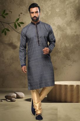 Blue hand loomed Cotton Kurta Pajama (KFM-6133)