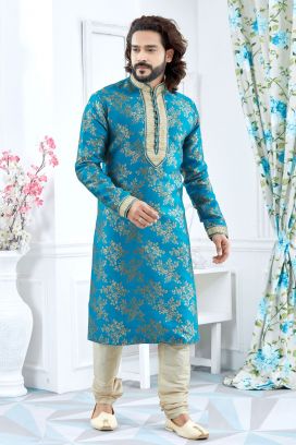 Blue Jaquard Kurta Pajama (KFM-4148)