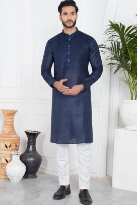Blue Linen Cotton Kurta Pajama (KFM-7584)
