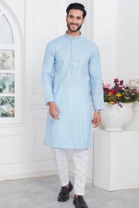 Blue Linen Cotton Kurta Pajama (KFM-7603)