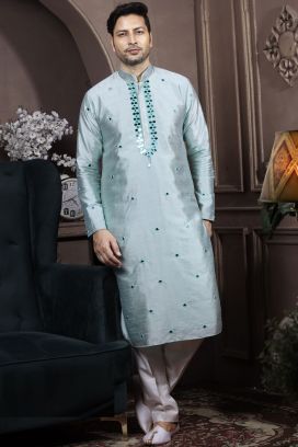 Blue Silk Kurta Pajama (KFM-6028)