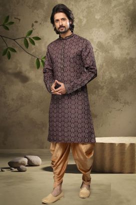 Brown Cotton Mens Kurta Pajama (KFM-6125)