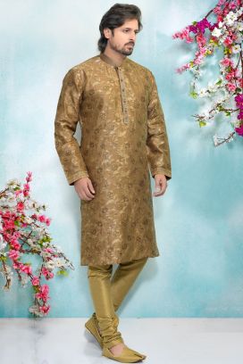 Brown Jaquard Silk Brocade Kurta Pajama (KFM-4885)