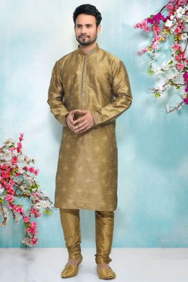 Brown Jaquard Silk Brocade Kurta Pajama (KFM-4919)