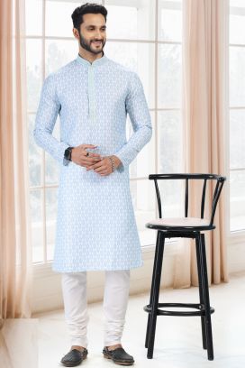 Cotton Digital Print Blue Kurta Pajama for Men (KFM-6663)