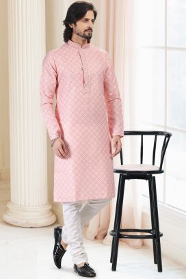 Cotton Digital Print Peach Kurta Pajama (KFM-6674)