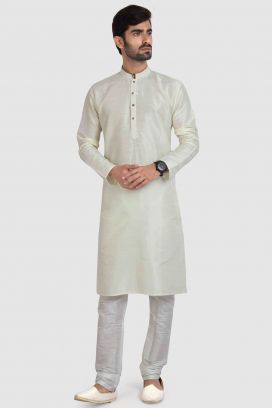 Cream Art Silk Casual Kurta Pajama (KFM-5922)