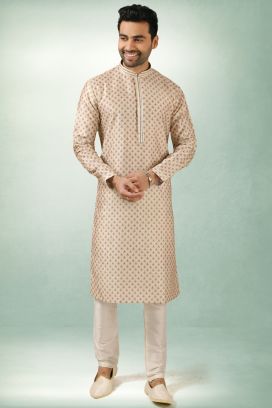 Cream Art Silk Kurta Pajama (KFM-5845)