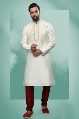 Cream Art Silk Kurta Pajama (KFM-6417)
