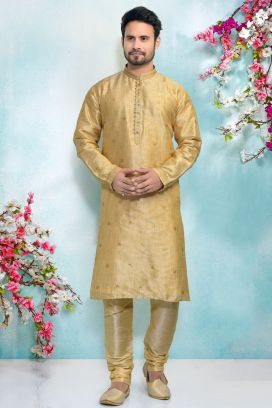 Cream Jaquard Silk Brocade Kurta Pajama (KFM-4915)