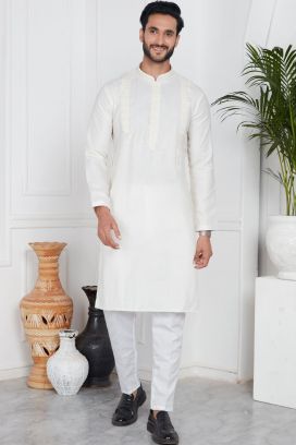 Cream Linen Cotton Kurta Pajama (KFM-7580)