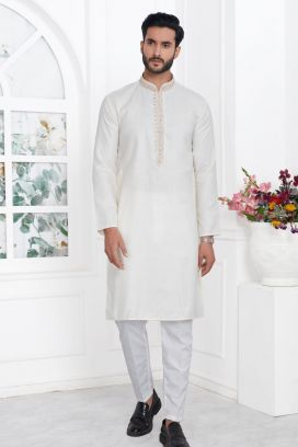 Cream Linen Cotton Kurta Pajama (KFM-7597)
