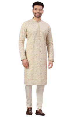 Cream Silk Mens Kurta Pajama (KFM-5996)