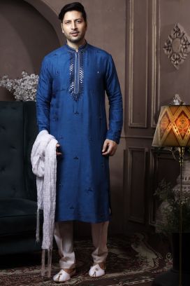 Dark Blue Silk Kurta Pajama (KFM-6042)