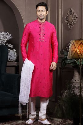 Dark Pink Silk Kurta Pajama (KFM-6029)