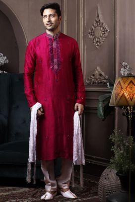 Dark Pink Silk Kurta Pyjama (KFM-6043)