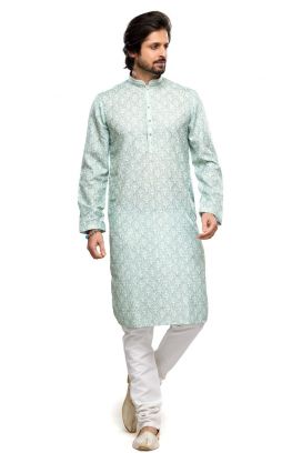 Digital Printed Green Cotton Kurta Pajama (KFM-7482)