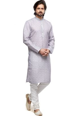 Digital Printed Grey Cotton Kurta Pajama (KFM-7474)