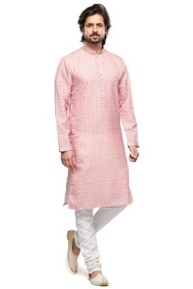 Digital Printed Peach Cotton Kurta Pajama (KFM-7476)