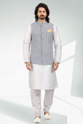 Embroidered Art Silk Light Purple Mens Nehru Jacket (KFM-6472)